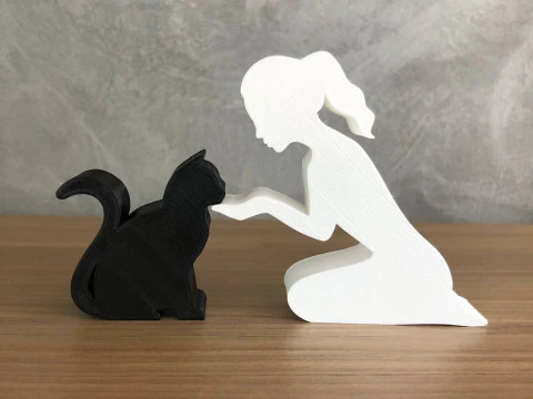 Girl and her cat - tied hair 3D Print Model