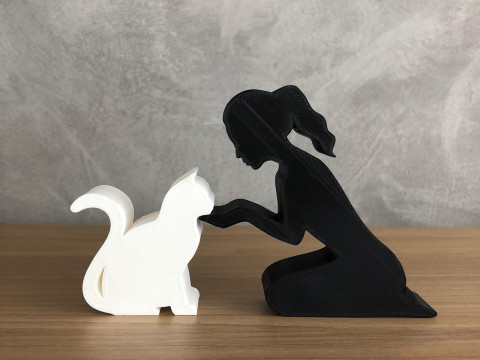 Girl and her cat - tied hair 3D Print Model