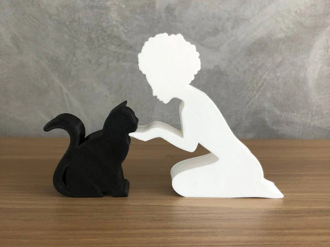 Girl and her cat - afro hair 3D Print Model