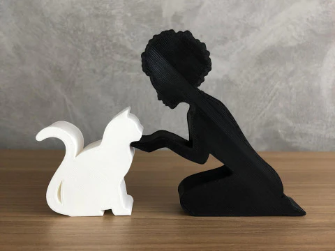 Girl and her cat - afro hair 3D Print Model