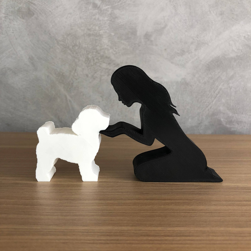Girl and her poodle - straight hair 3D 프린트 모델 .c4d .max .obj .3ds .fbx .stl .blend