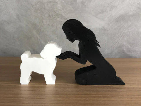 Girl and her poodle - straight hair 3D Print Model