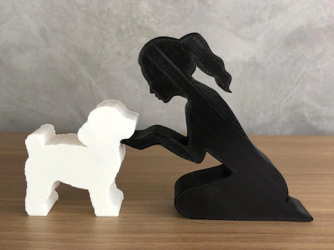 Menina e seu poodle - cabelo amarrado Modelo de Impressão 3D