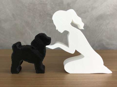 Girl and her poodle - tied hair Model do druku 3D