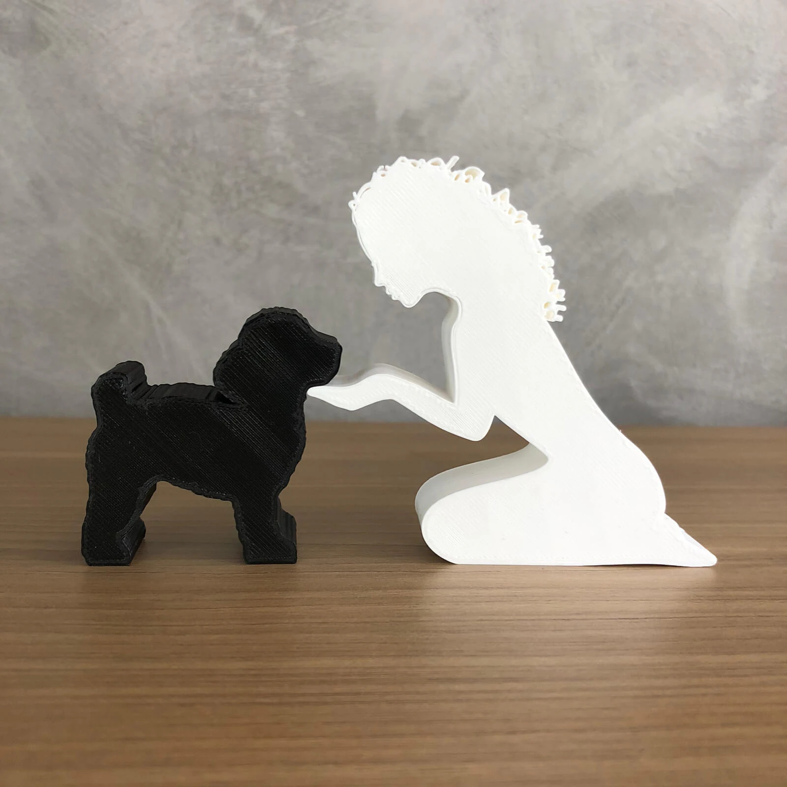 Girl and her poodle - wavy hair 3D Print Model .c4d .max .obj .3ds .fbx .stl .blend 