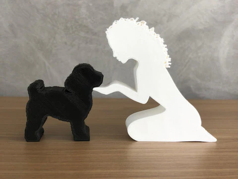 Girl and her poodle - wavy hair 3D Print Model