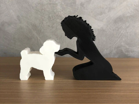 Girl and her poodle - wavy hair 3D Print Model