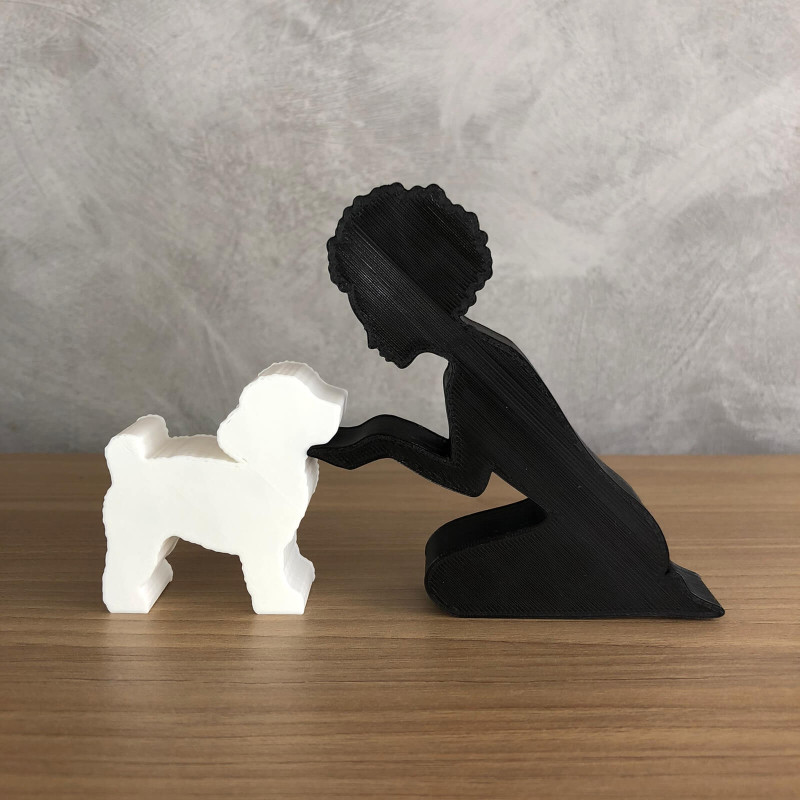 Girl and her poodle - afro hair 3D Baskı Modeli .c4d .max .obj .3ds .fbx .stl .blend