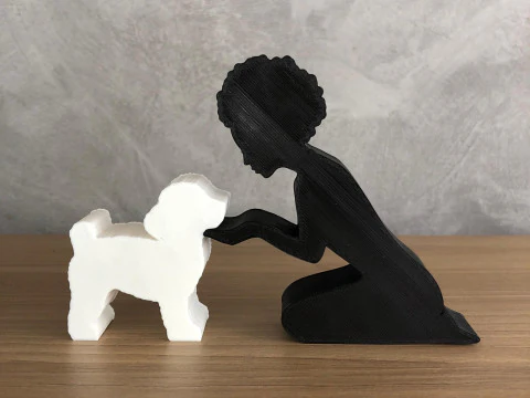 Girl and her poodle - afro hair 3D Print Model