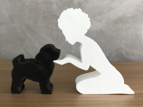 Girl and her poodle - afro hair 3D Baskı Modeli