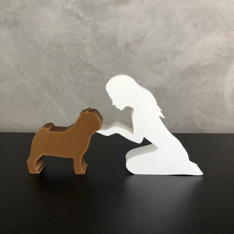 Girl and her pug - straight hair 3D Принт Модель .c4d .max .obj .3ds .fbx .stl .blend