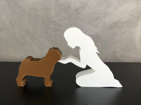 Girl and her pug - straight hair 3D Print Model