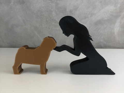 Girl and her pug - straight hair 3D Принт Модель