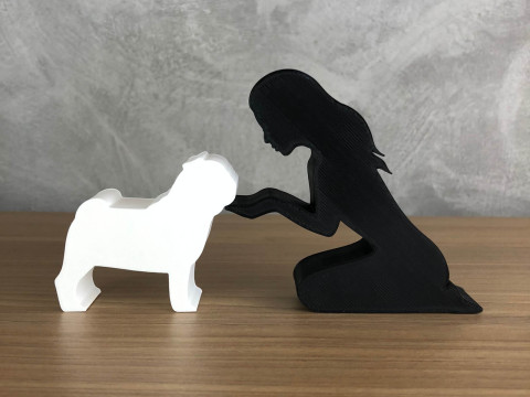 Girl and her pug - straight hair 3D Принт Модель