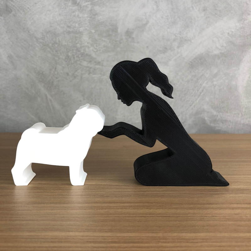 Girl and her pug - tied hair Model Cetak 3D .c4d .max .obj .3ds .fbx .stl .blend 