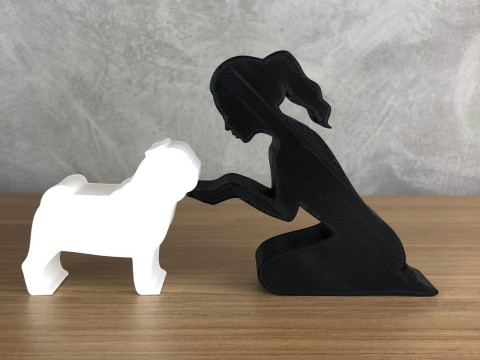 Girl and her pug - tied hair 3D प्रिंट मॉडल