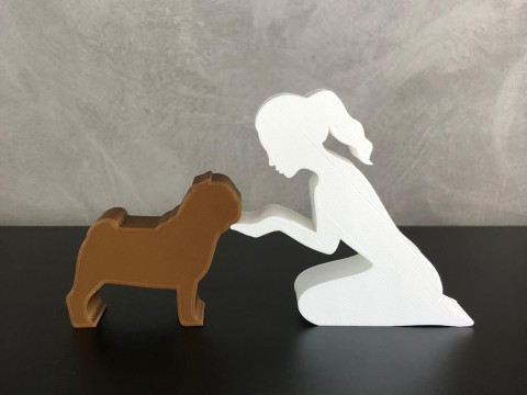 Girl and her pug - tied hair Model Cetak 3D