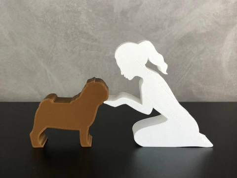 Girl and her pug - tied hair 3D Print Model