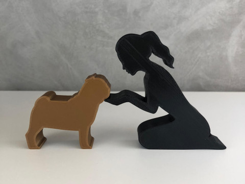 Girl and her pug - tied hair Model Cetak 3D