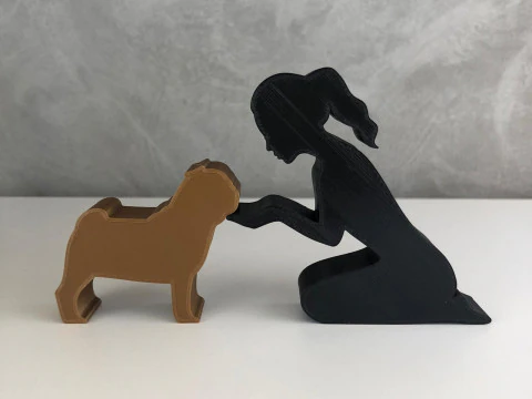 Girl and her pug - tied hair 3D Print Model