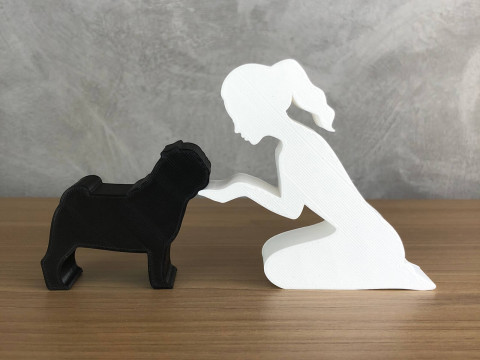 Girl and her pug - tied hair Model Cetak 3D