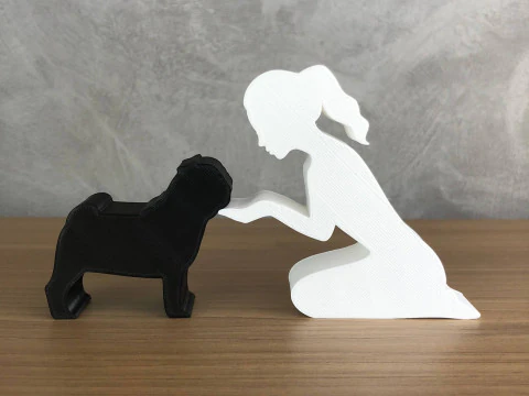 Girl and her pug - tied hair 3D Print Model