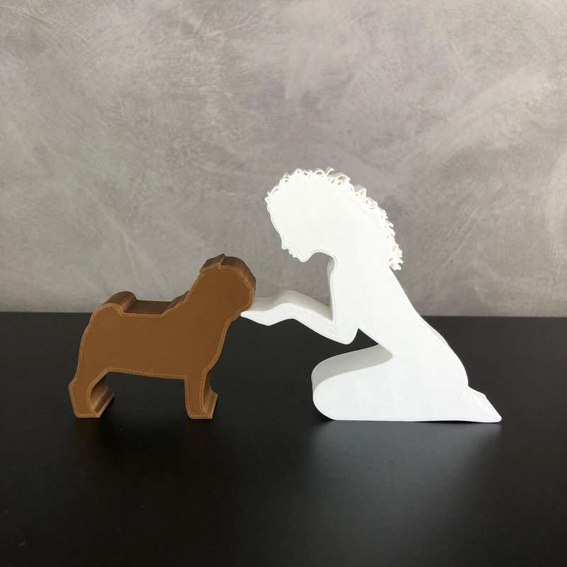 Girl and her pug - wavy hair 3D Принт Модель .c4d .max .obj .3ds .fbx .stl .blend 