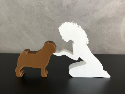 Girl and her pug - wavy hair 3D 打印模型