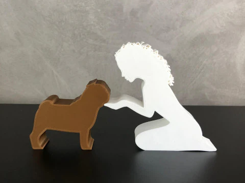 Girl and her pug - wavy hair 3D Print Model