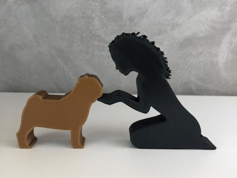 Girl and her pug - wavy hair 3D Принт Модель