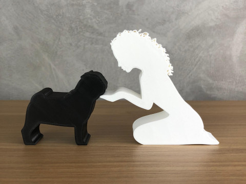 Girl and her pug - wavy hair 3D Принт Модель