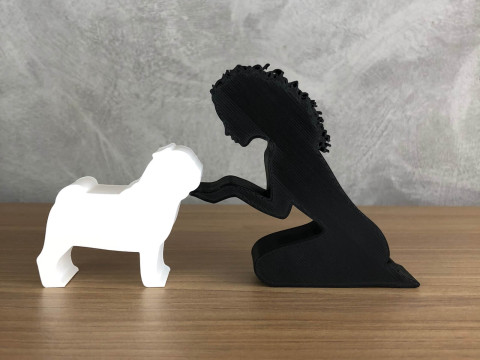 Girl and her pug - wavy hair 3D Принт Модель