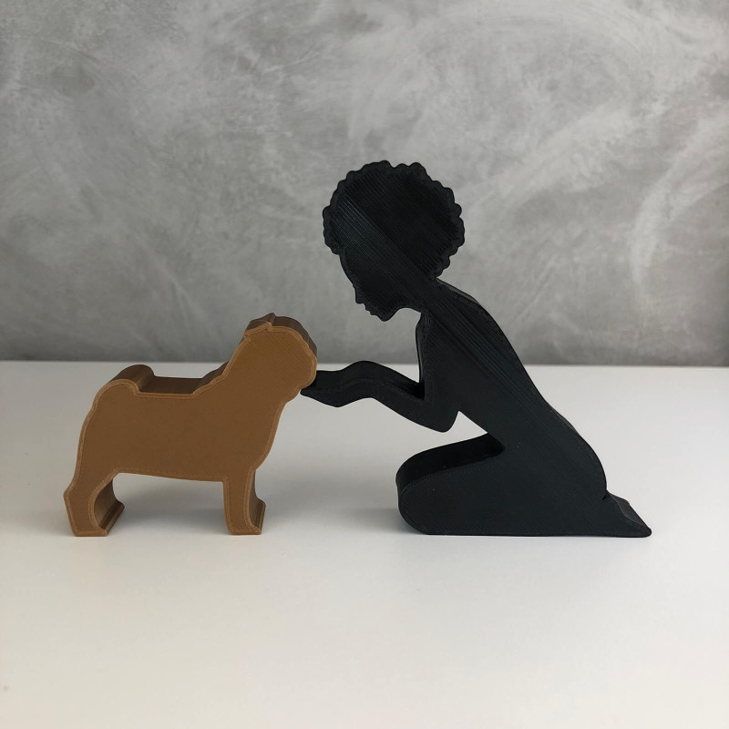 Girl and her pug - afro hair Modelo de impresión 3D .c4d .max .obj .3ds .fbx .stl .blend 
