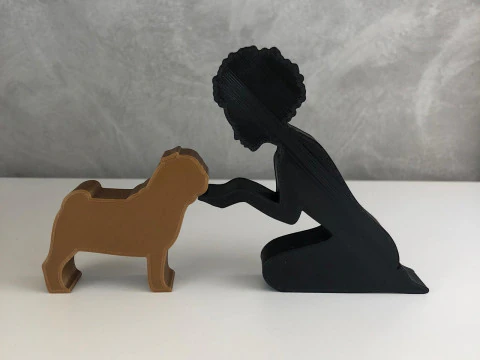 Girl and her pug - afro hair 3D Print Model