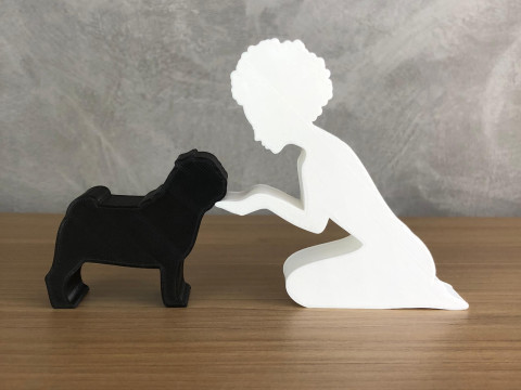 Girl and her pug - afro hair Modelo de impresión 3D