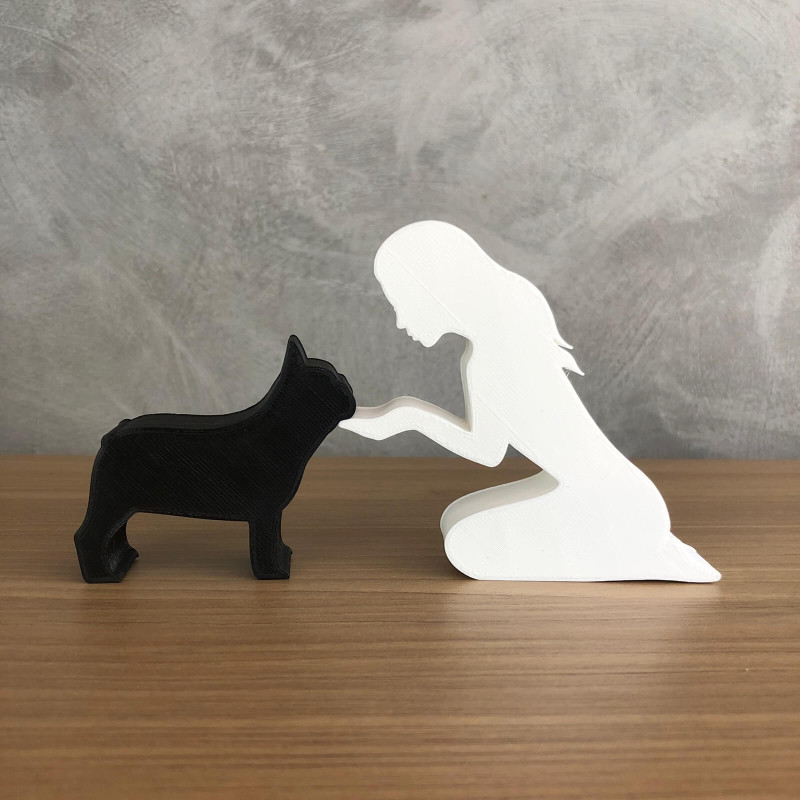 Girl and her french bulldog - straight hair Modèles 3D en vedette .c4d .max .obj .3ds .fbx .stl .blend 