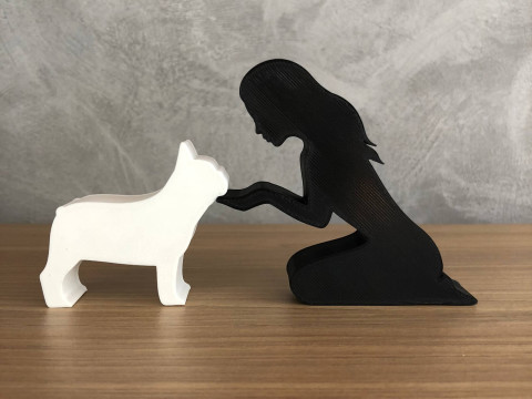 Girl and her french bulldog - straight hair Modèles 3D en vedette