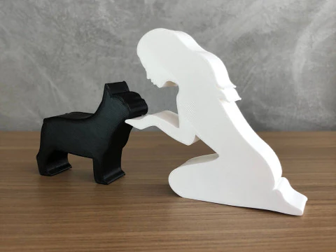 Girl and her french bulldog - straight hair 3D Print Model