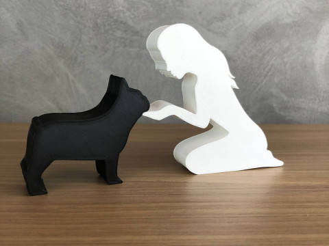 Girl and her french bulldog - straight hair Modèles 3D en vedette