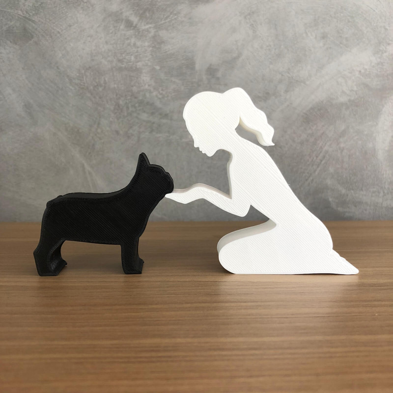 Girl and her french bulldog - tied hair Model do druku 3D .c4d .max .obj .3ds .fbx .stl .blend 