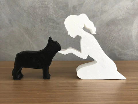 Girl and her french bulldog - tied hair 3D Print Model