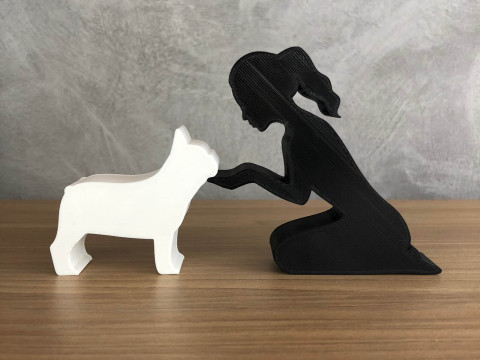 Girl and her french bulldog - tied hair Model do druku 3D