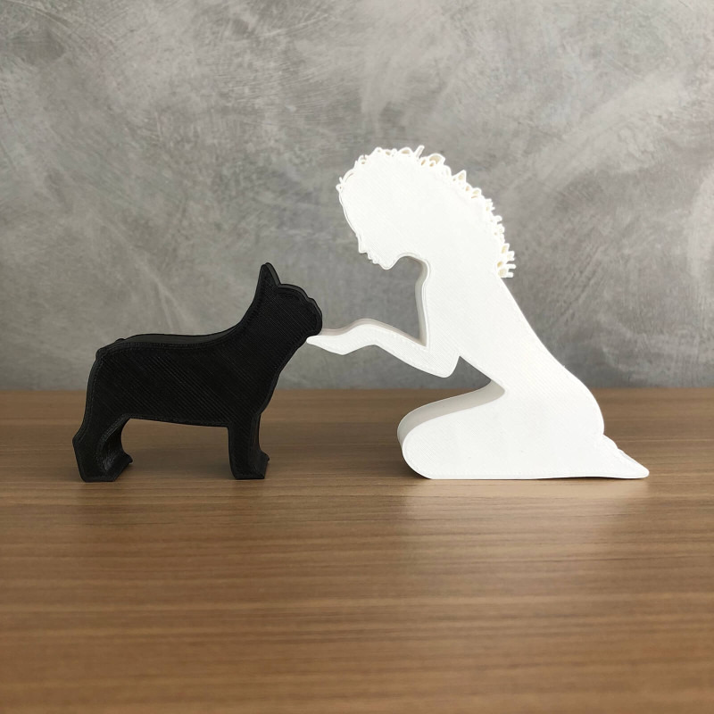 Girl and her french bulldog - wavy hair 3D 프린트 모델 .c4d .max .obj .3ds .fbx .stl .blend 
