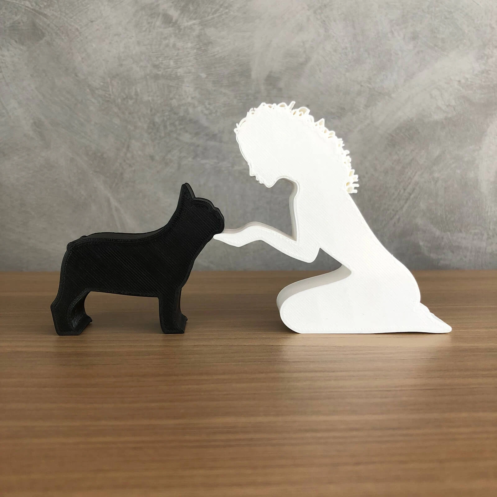 Girl and her french bulldog - wavy hair 3D Print Model .c4d .max .obj .3ds .fbx .stl .blend