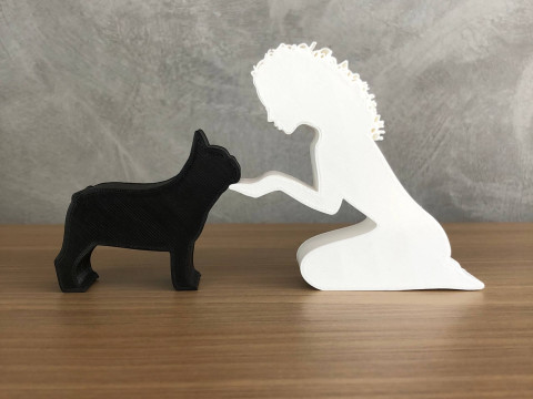 Girl and her french bulldog - wavy hair 3D प्रिंट मॉडल