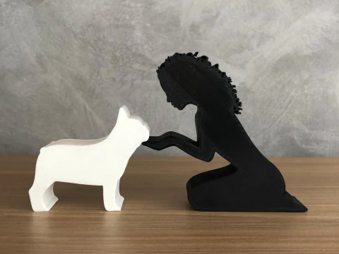Girl and her french bulldog - wavy hair 3D Print Model