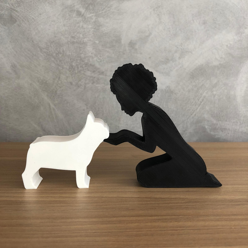 Girl and her french bulldog - afro hair Model do druku 3D .c4d .max .obj .3ds .fbx .stl .blend 