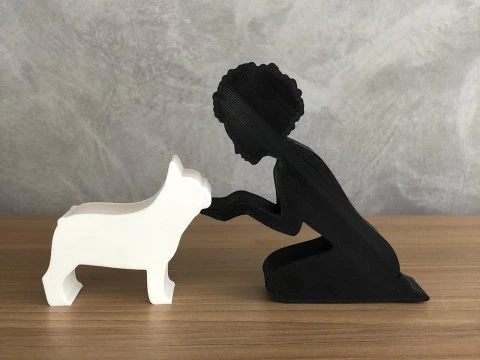 Girl and her french bulldog - afro hair 3D Print Model