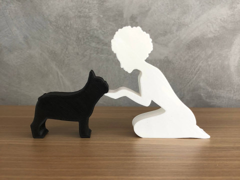 Girl and her french bulldog - afro hair Model do druku 3D
