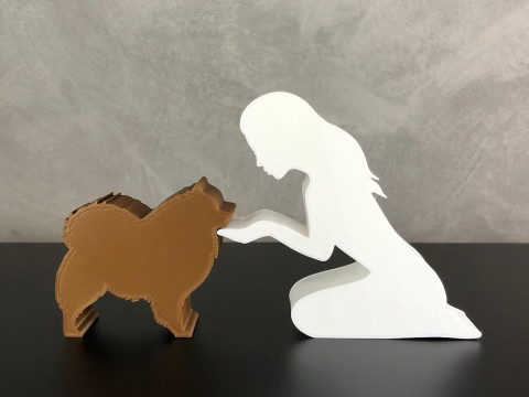 Girl and her German Spitz-Pomeranian - straight hair 3D 프린트 모델